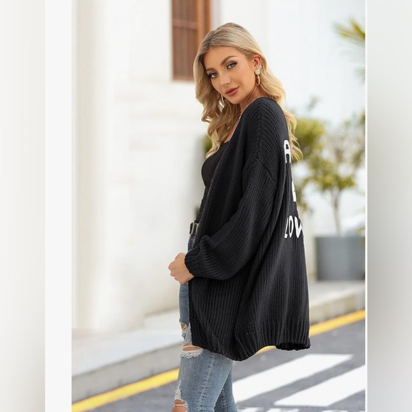 Black Knit ‘Rock and Love’ Cardigan / Sweater, Women’s Size Large, NWT - Picture 2 of 5